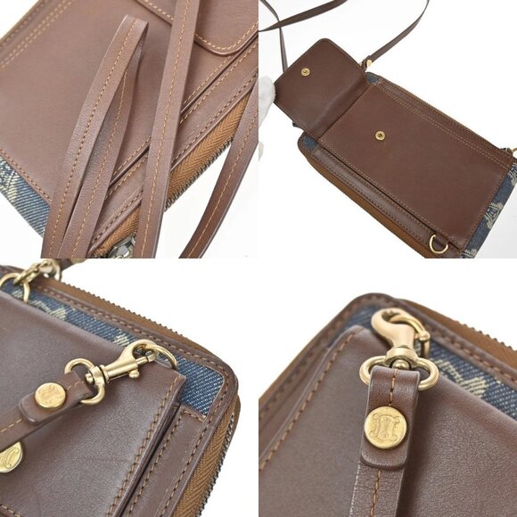 CELINE Macadam Pattern Shoulder Wallet Multi Case Denim Leather Blue 36KB164 - Picture 9 of 16